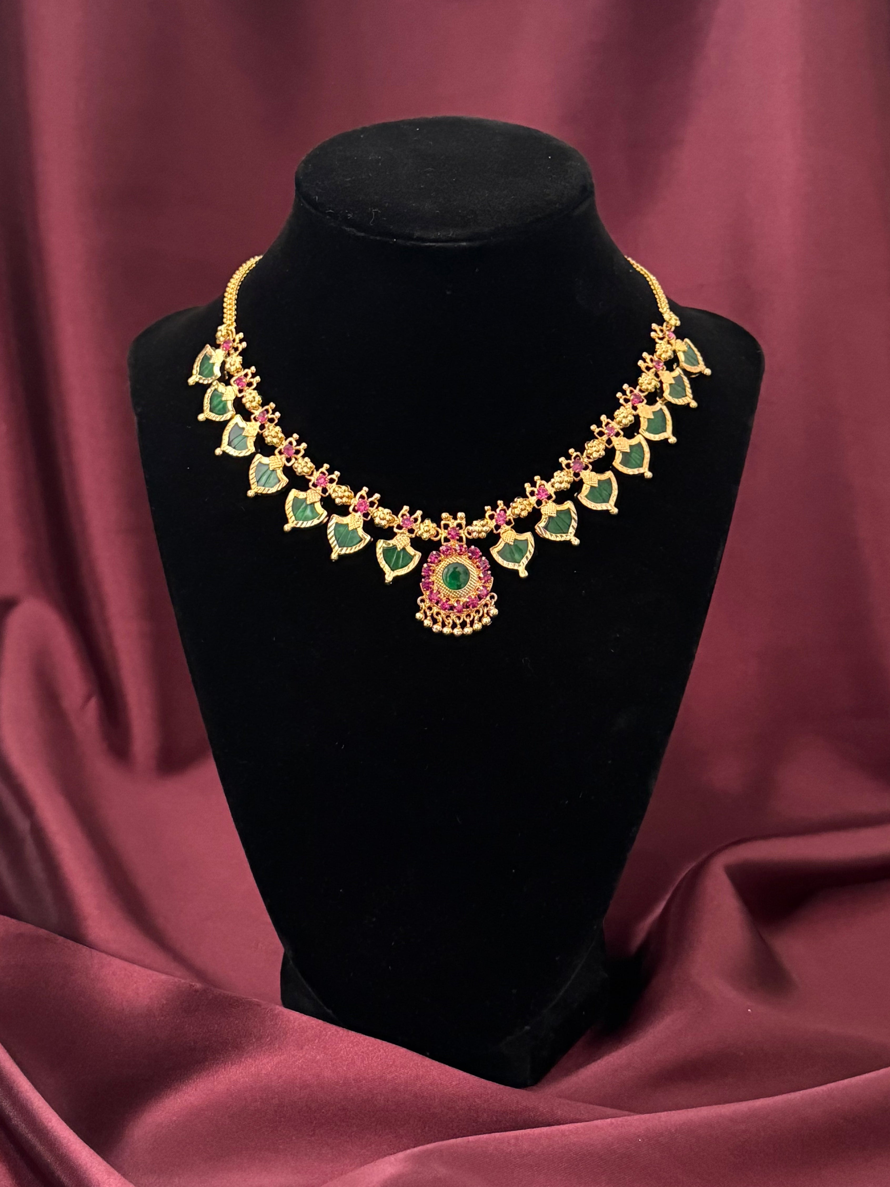 Palakka maala Green 7x7 Gold plated