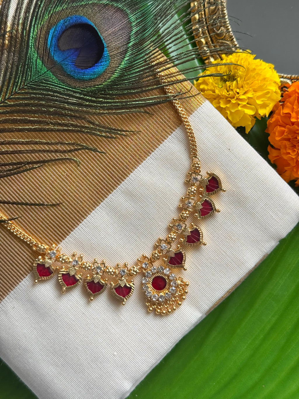 Palakka Maala Red 3x3 Gold plated