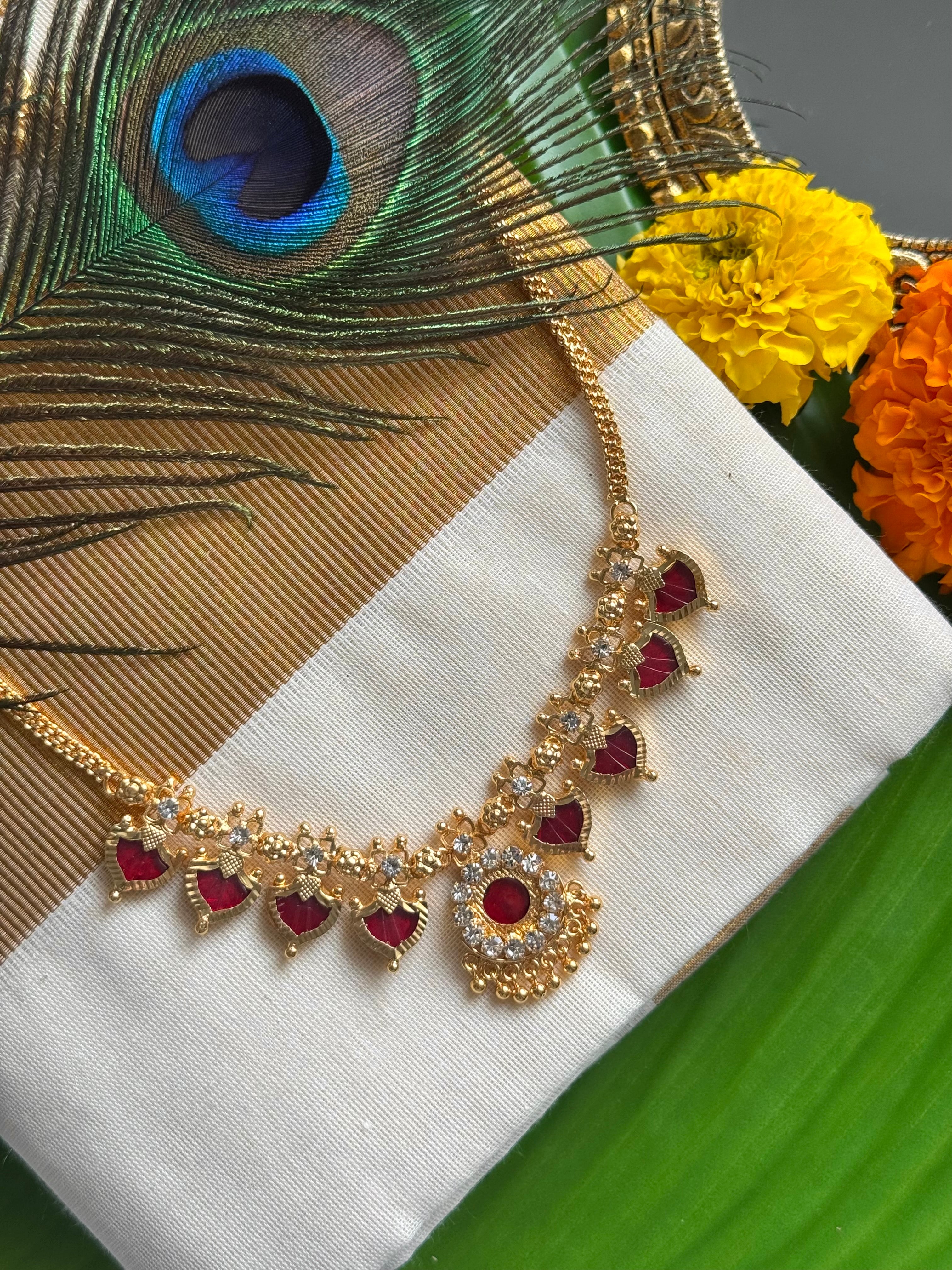 Palakka Maala Red 3x3 Gold plated