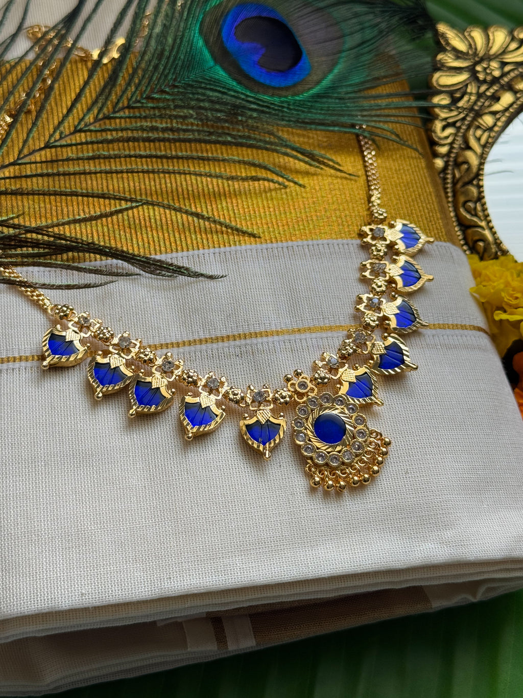 Palakka Maala Blue 5x5 Gold plated