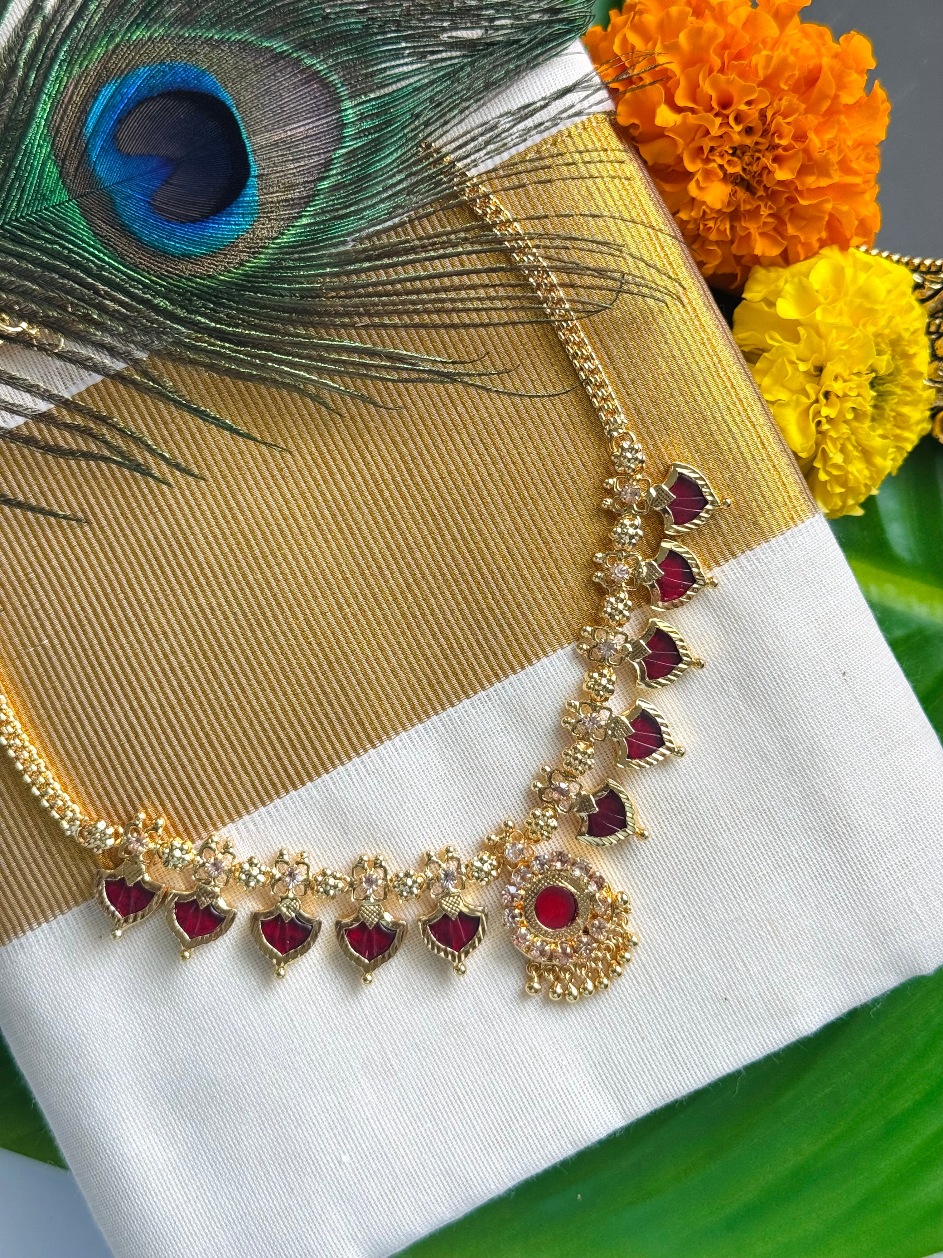 Palakka Maala Red 5x5 Gold plated