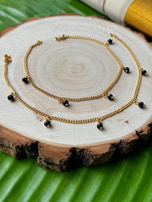 Black hanging crystal stone anklets