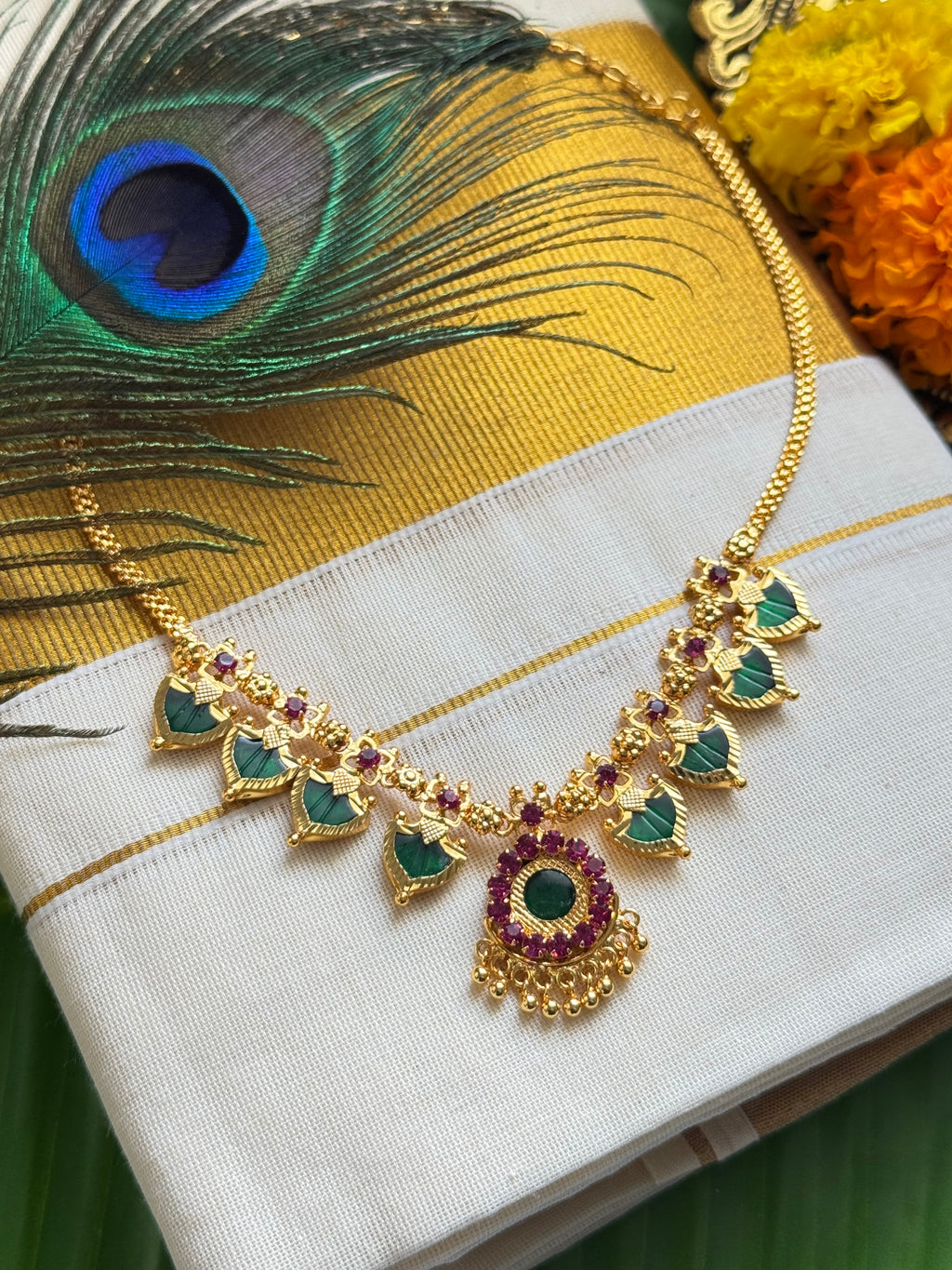 Palakka Maala Green 4x4 Gold plated