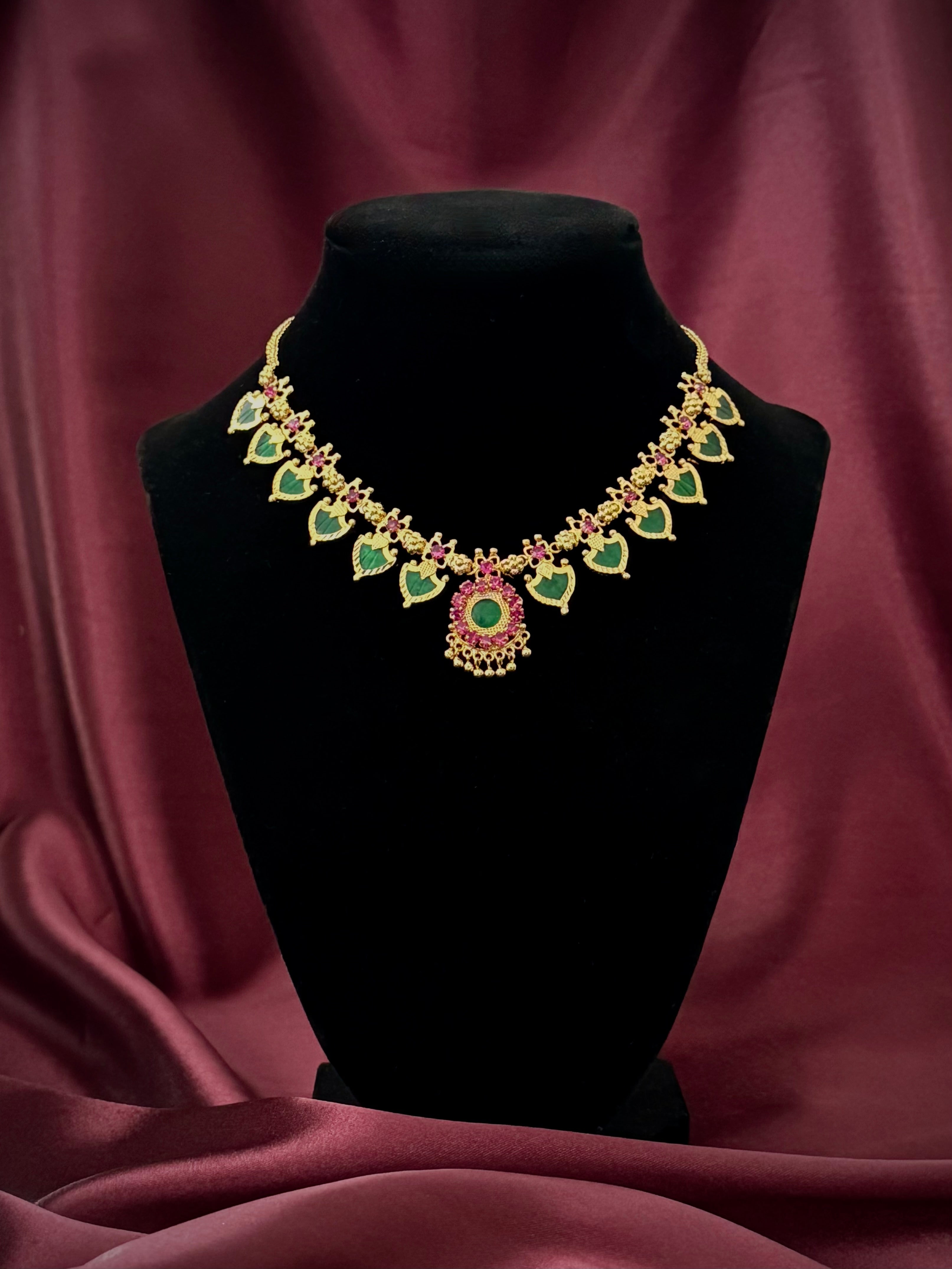 Palakka Maala Green 6x6 Gold plated