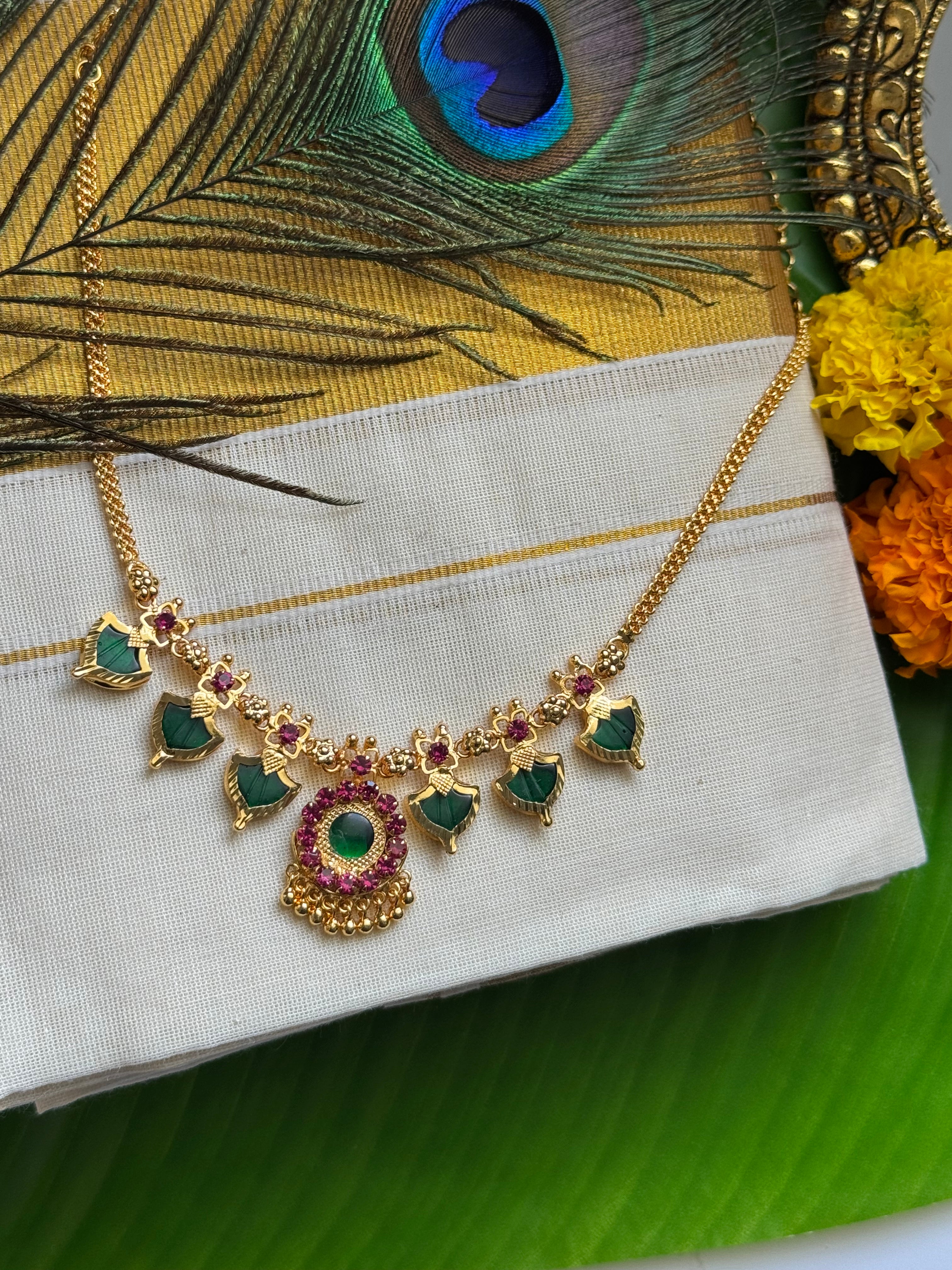 Palakka maala Green 3x3 Gold plated