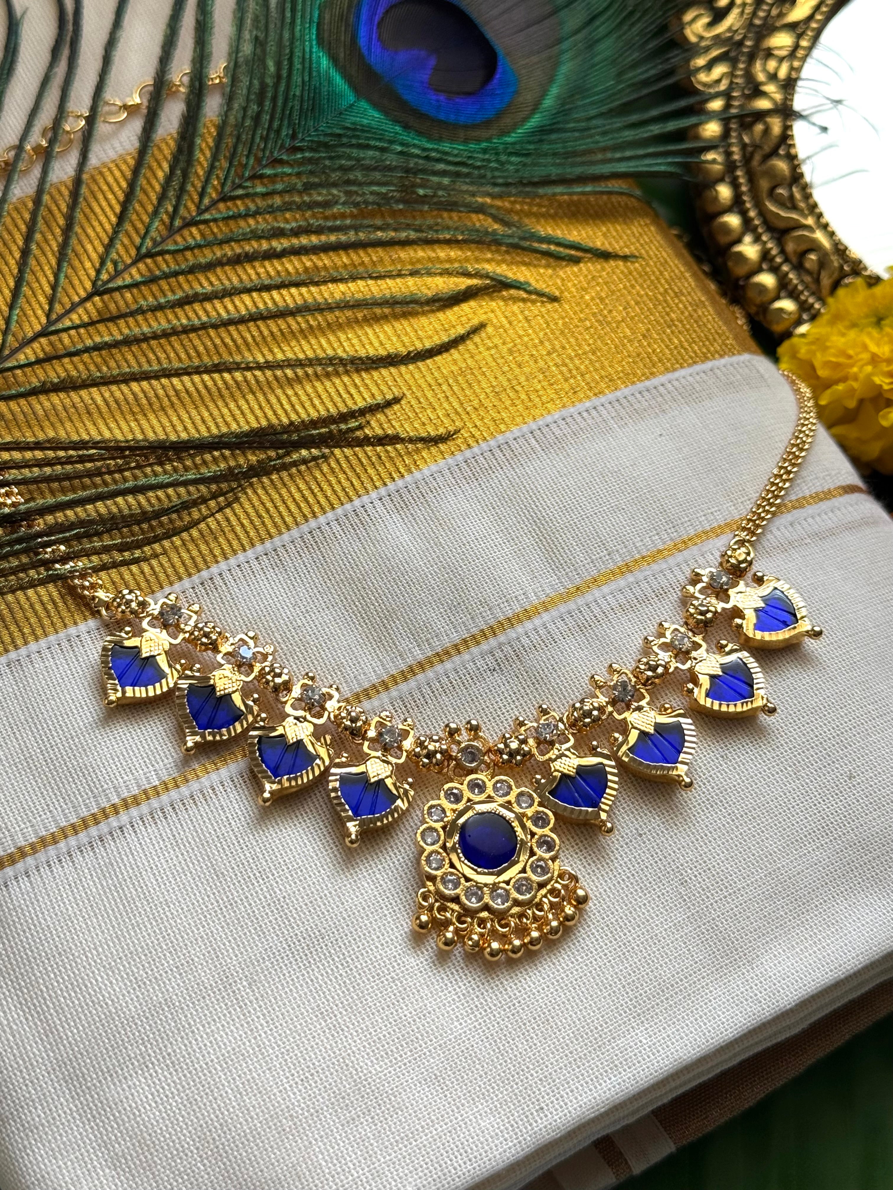 Palakka Maala Blue 4x4 Gold plated