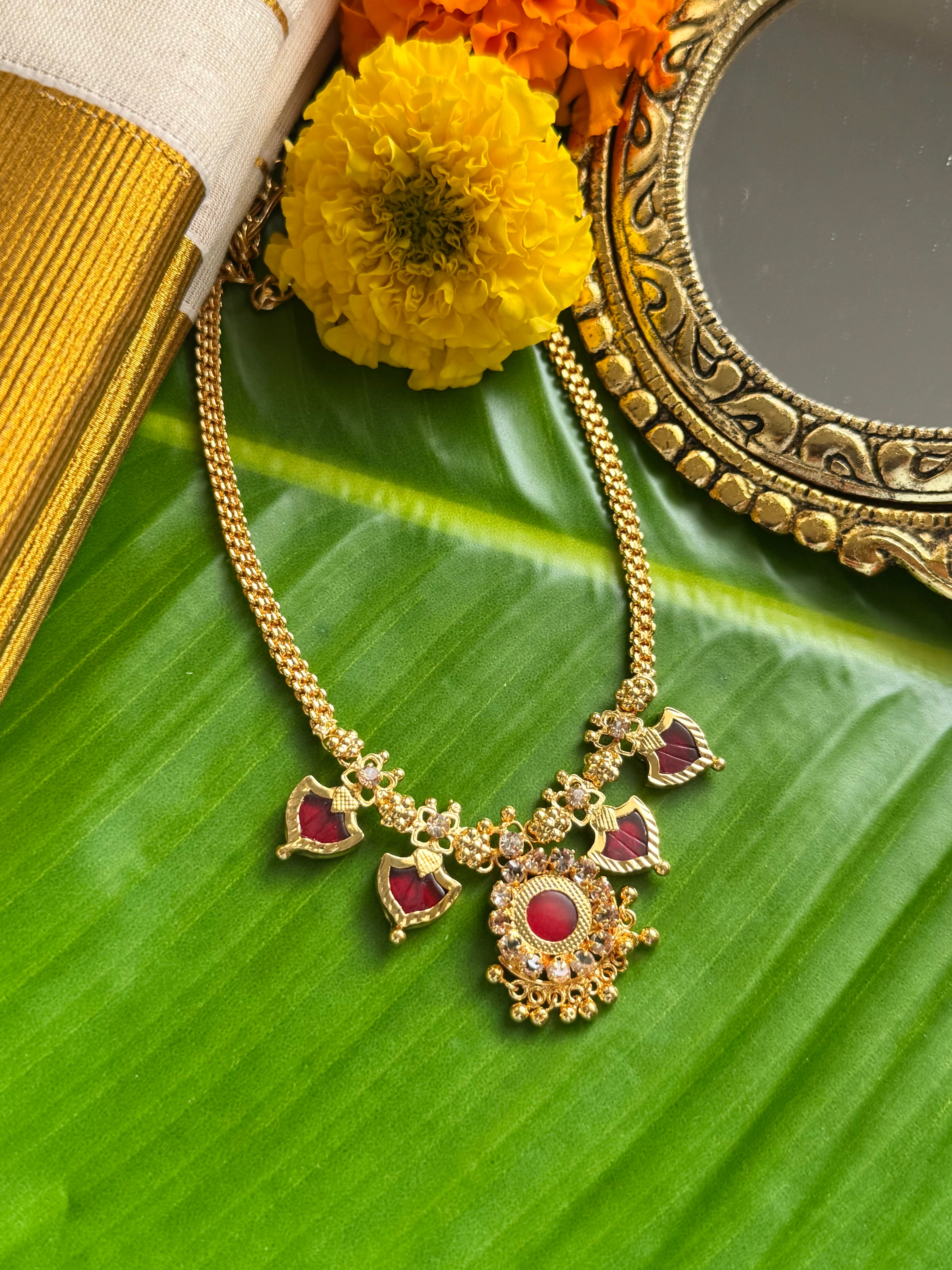 Palakka Maala Red 2x2 Gold plated