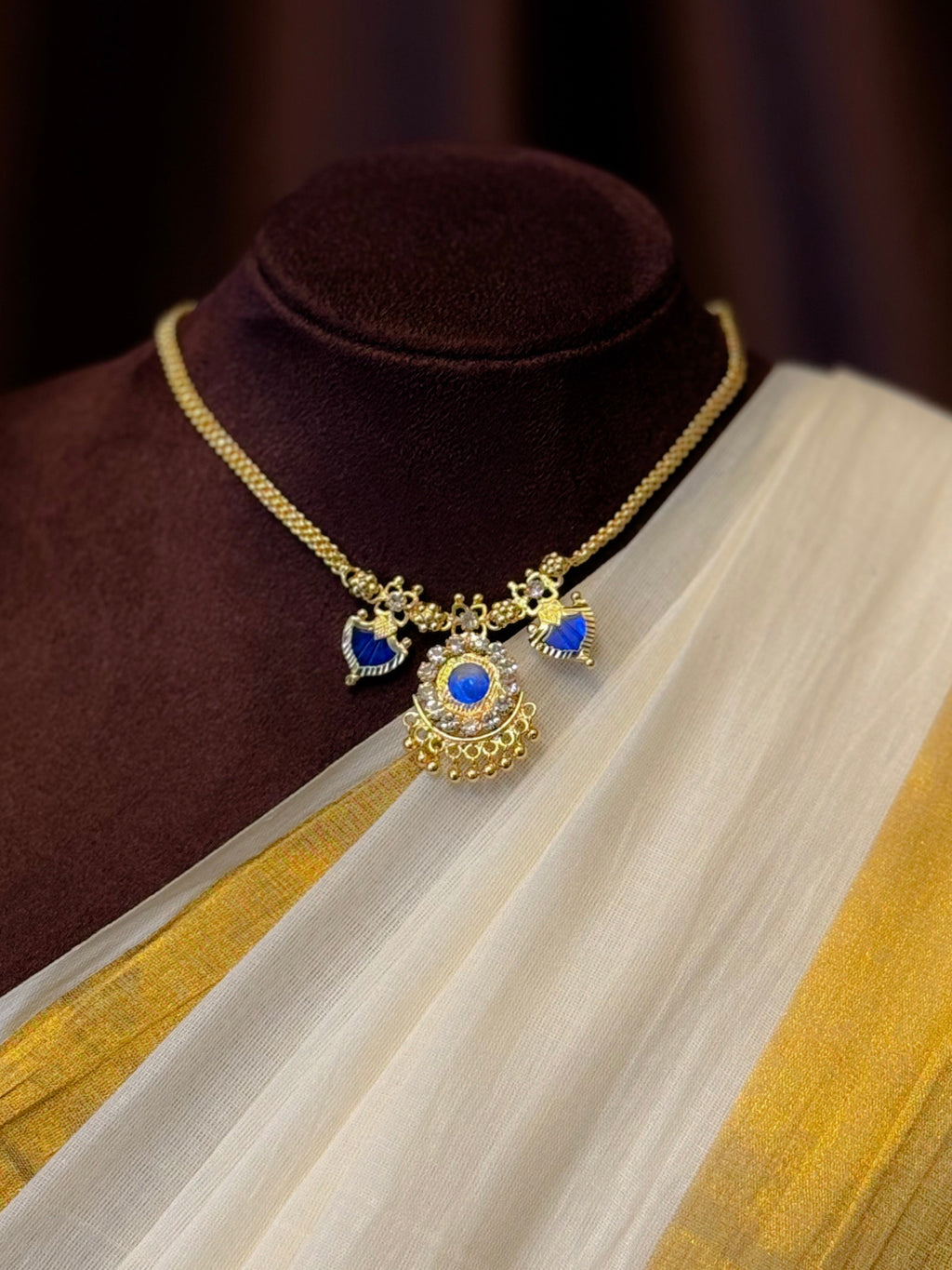 Palakka maala Blue 1x1 Gold plated