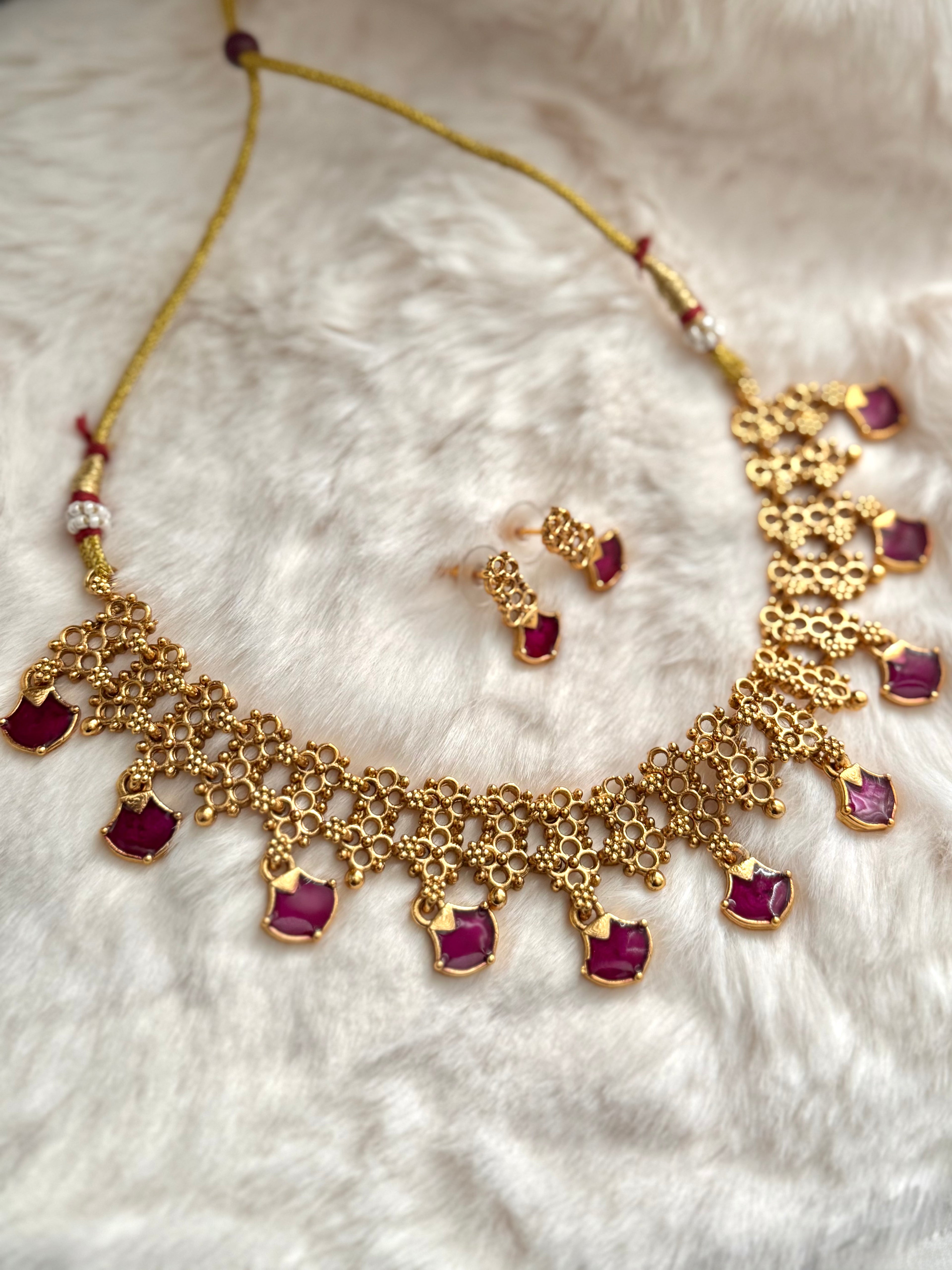 Pink Palakka Drops - Necklace set