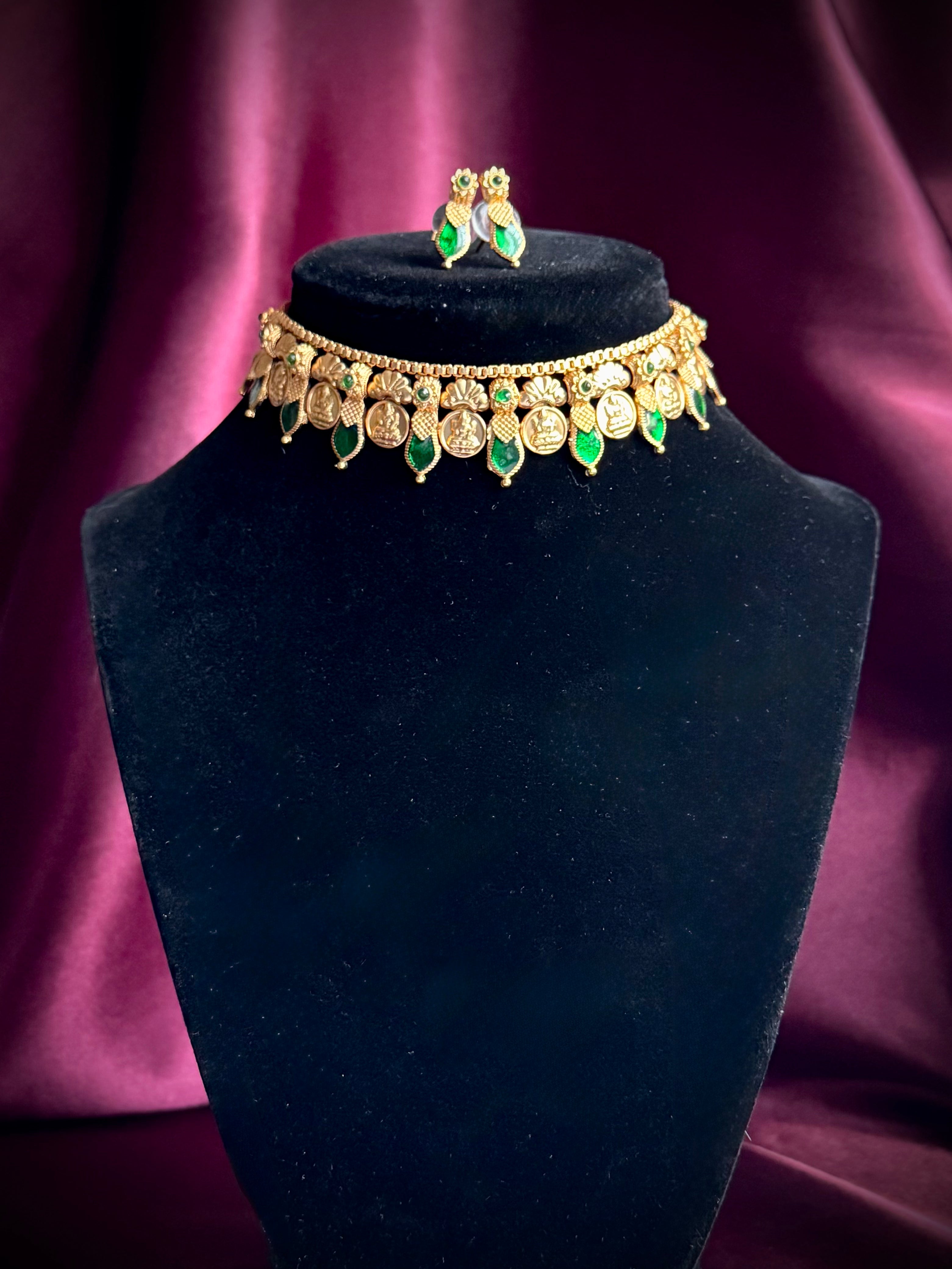 Green Nagapadam Coin Choker Set