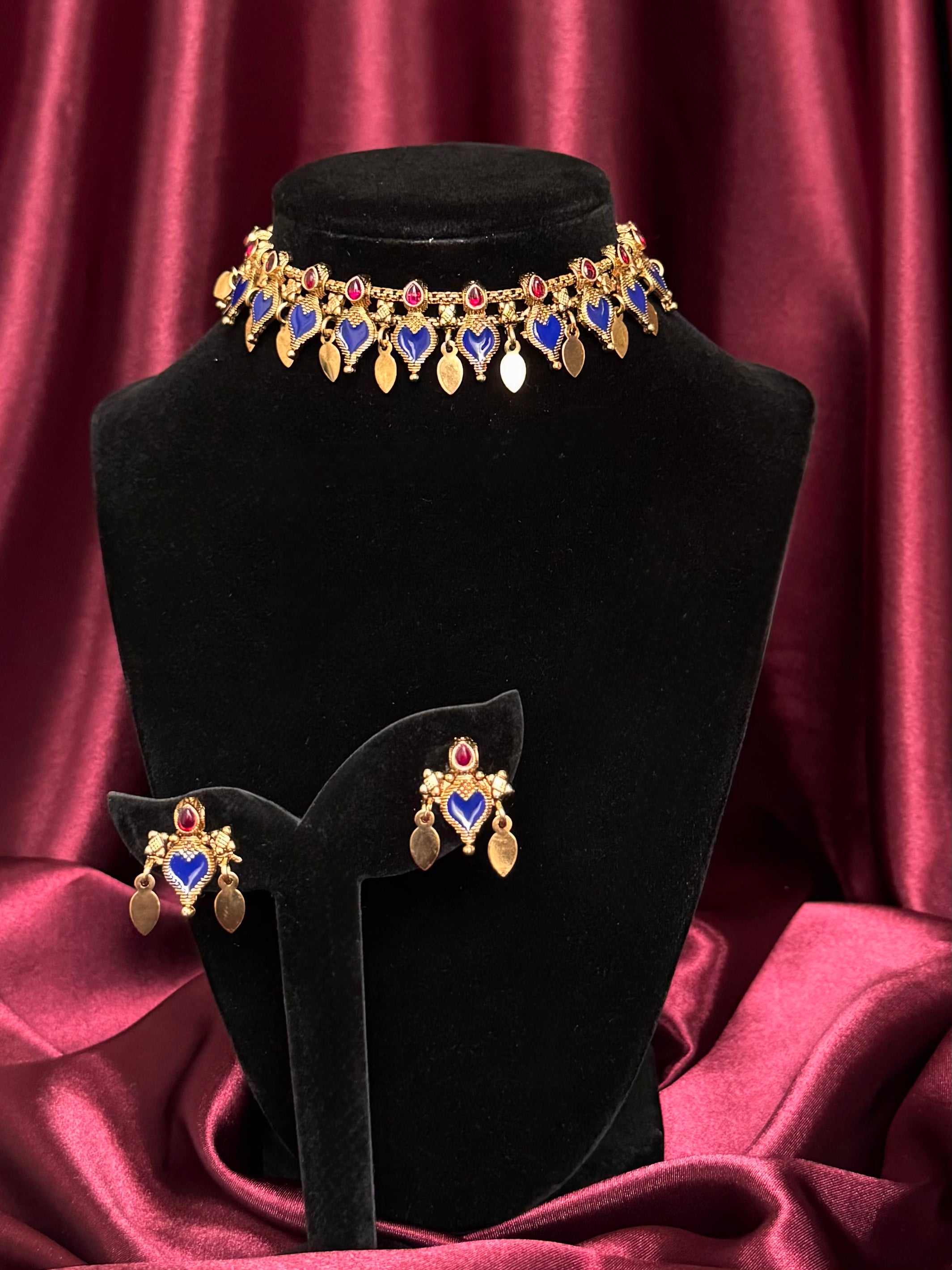 Palakka Elakkathali Choker Set - Blue