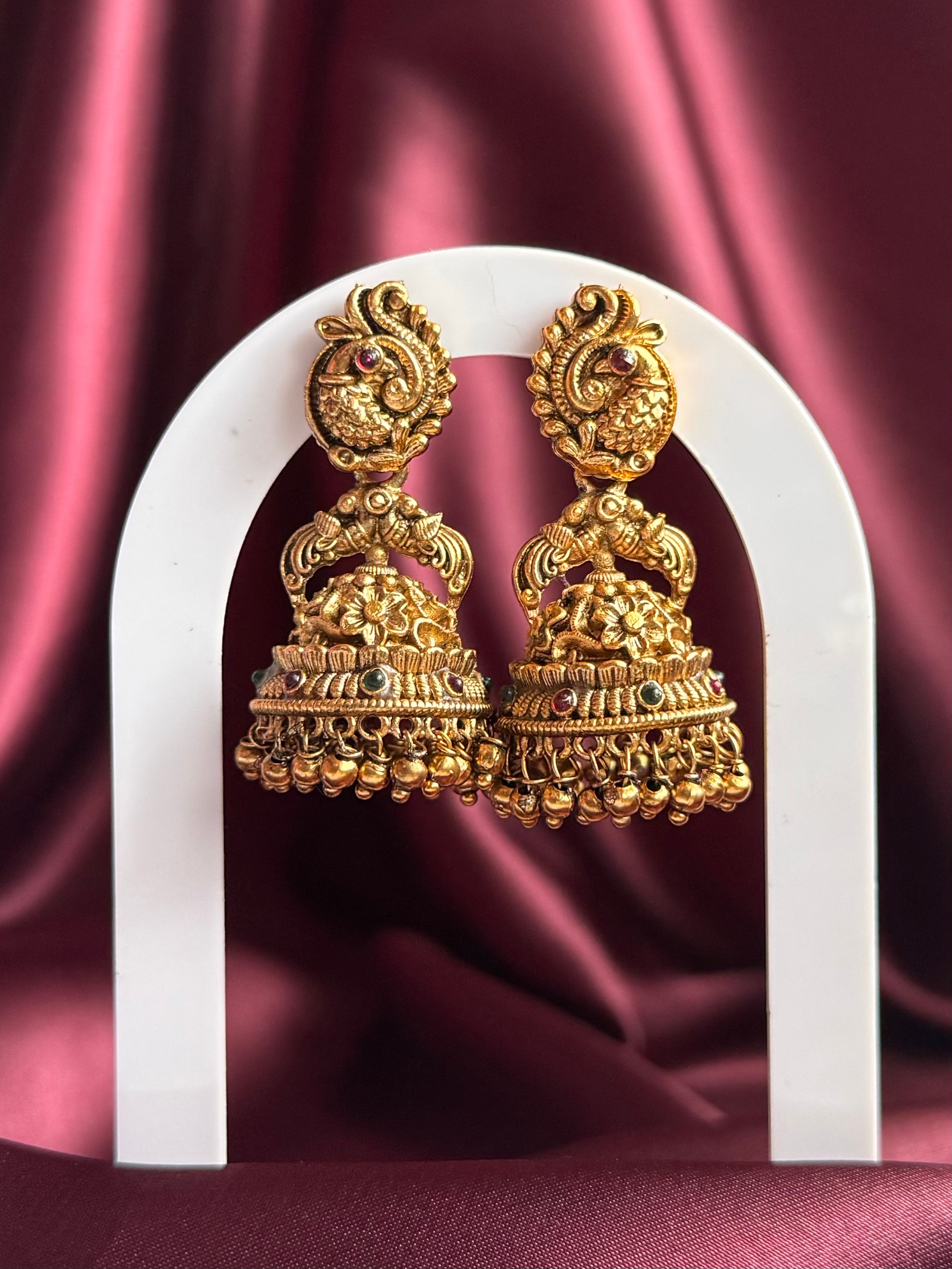 Antique gold finish Peacock Jhumka