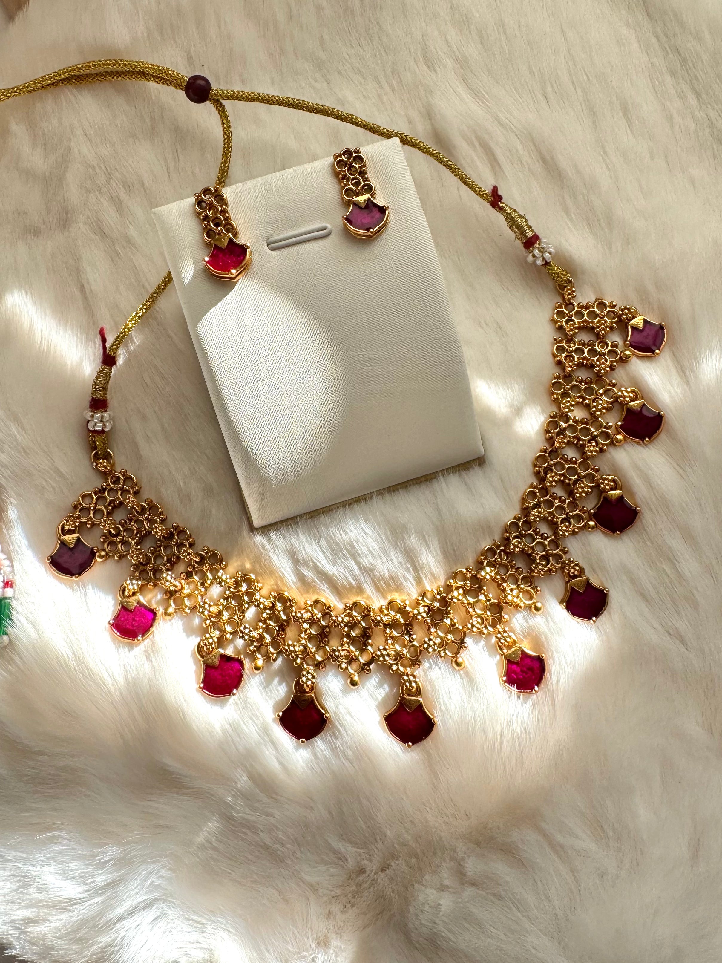Pink Palakka Drops - Necklace set