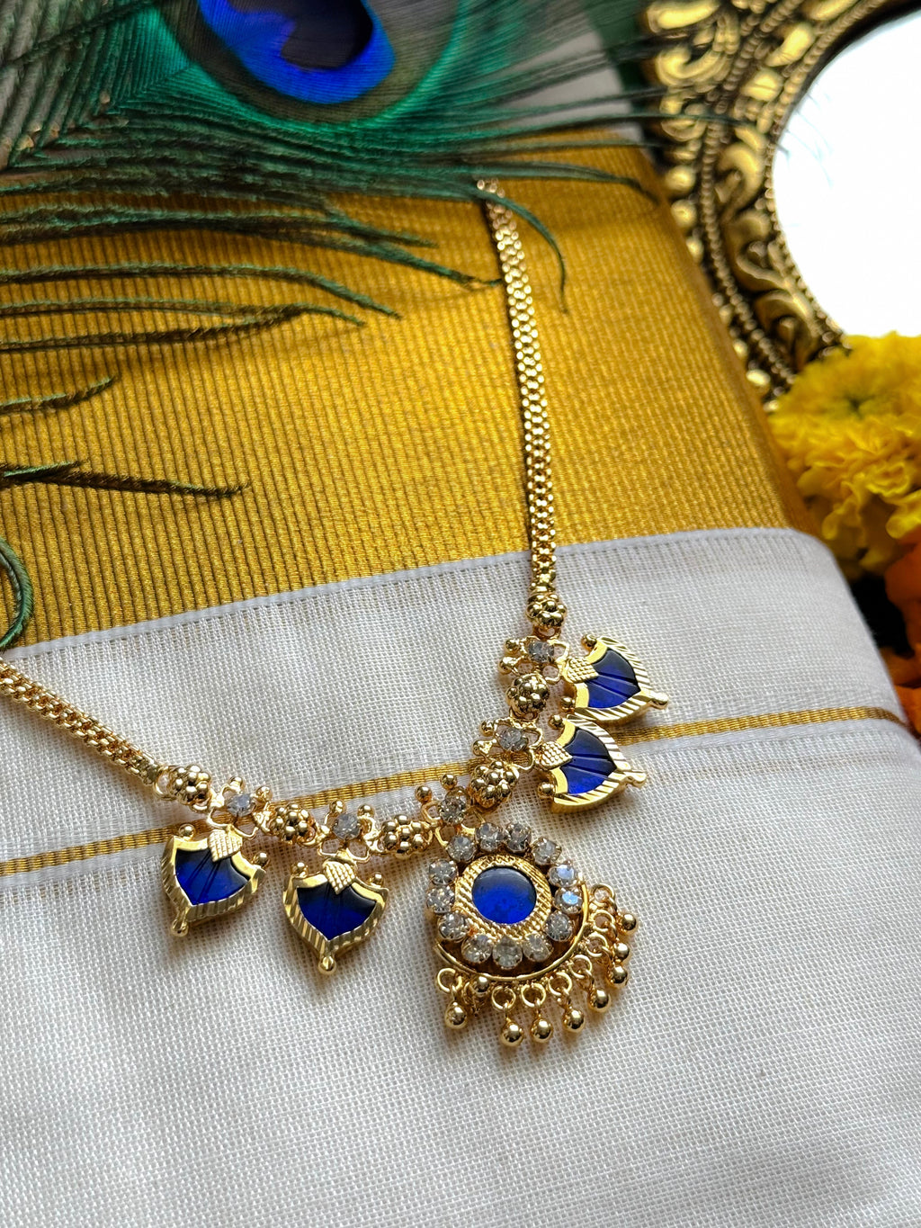 Palakka Maala Blue 2x2 Gold plated