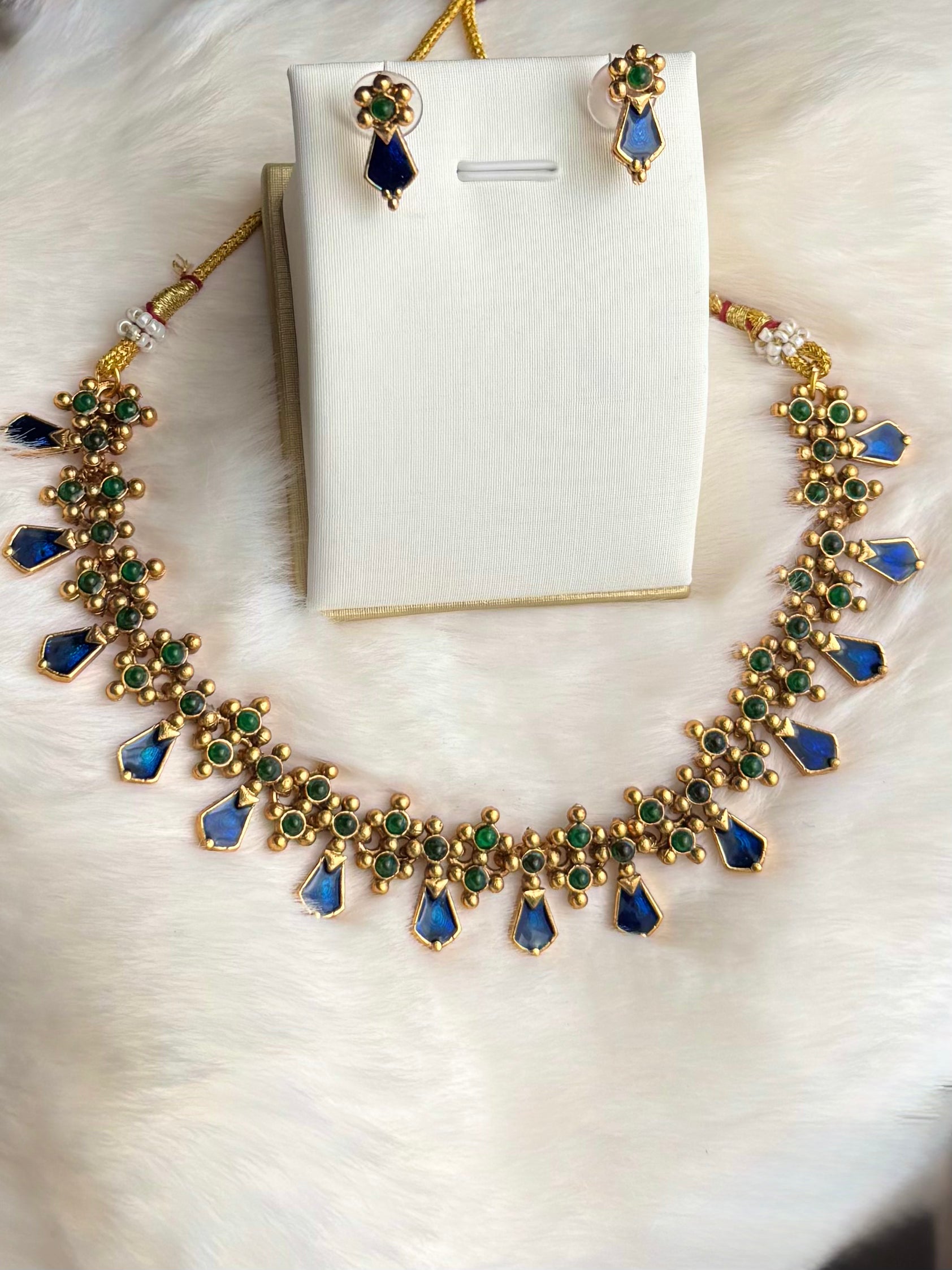 Blue and Green stones Nagapadam necklace set