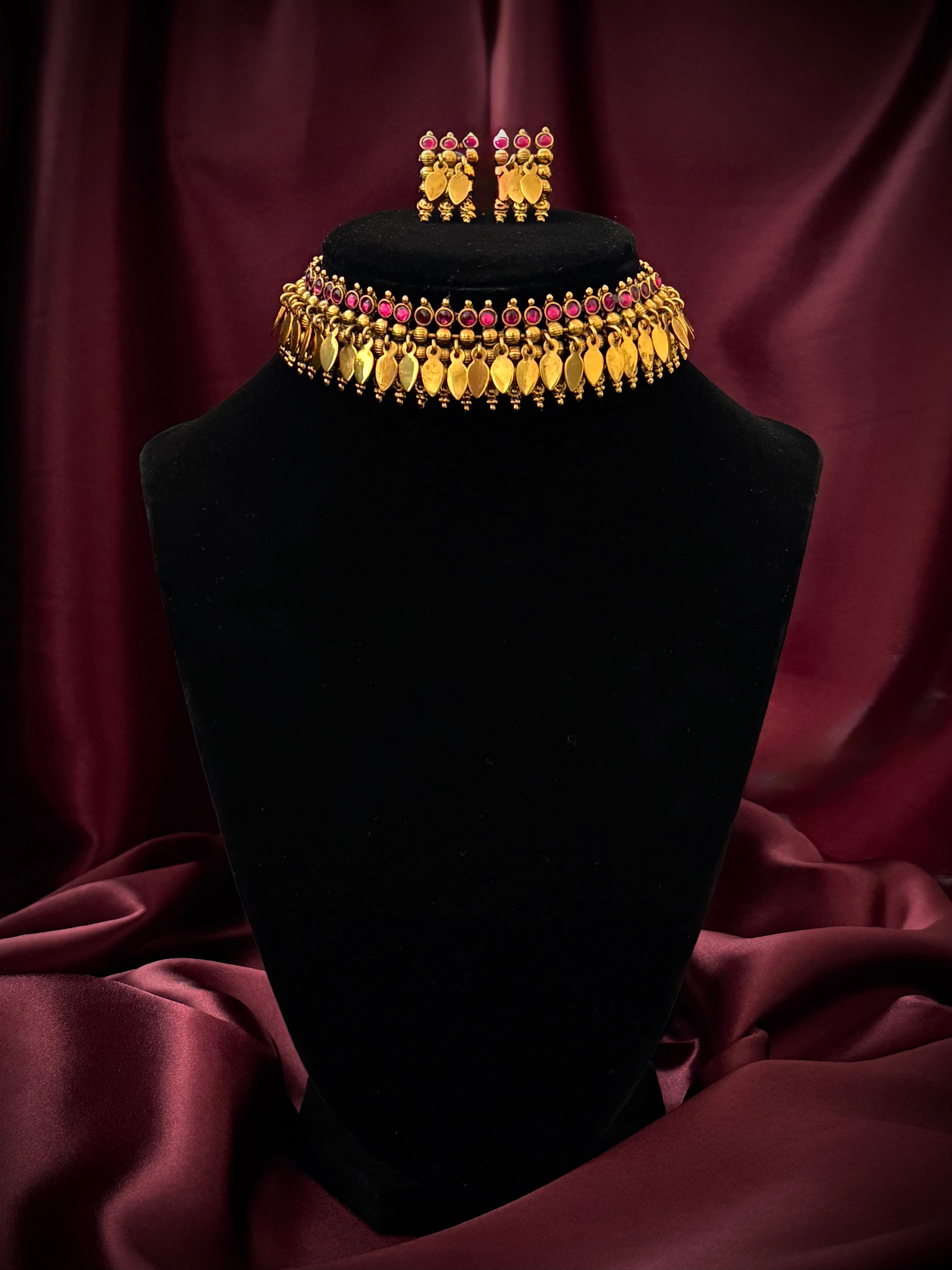Antique Ruby accent Elakkathali Choker with Studs