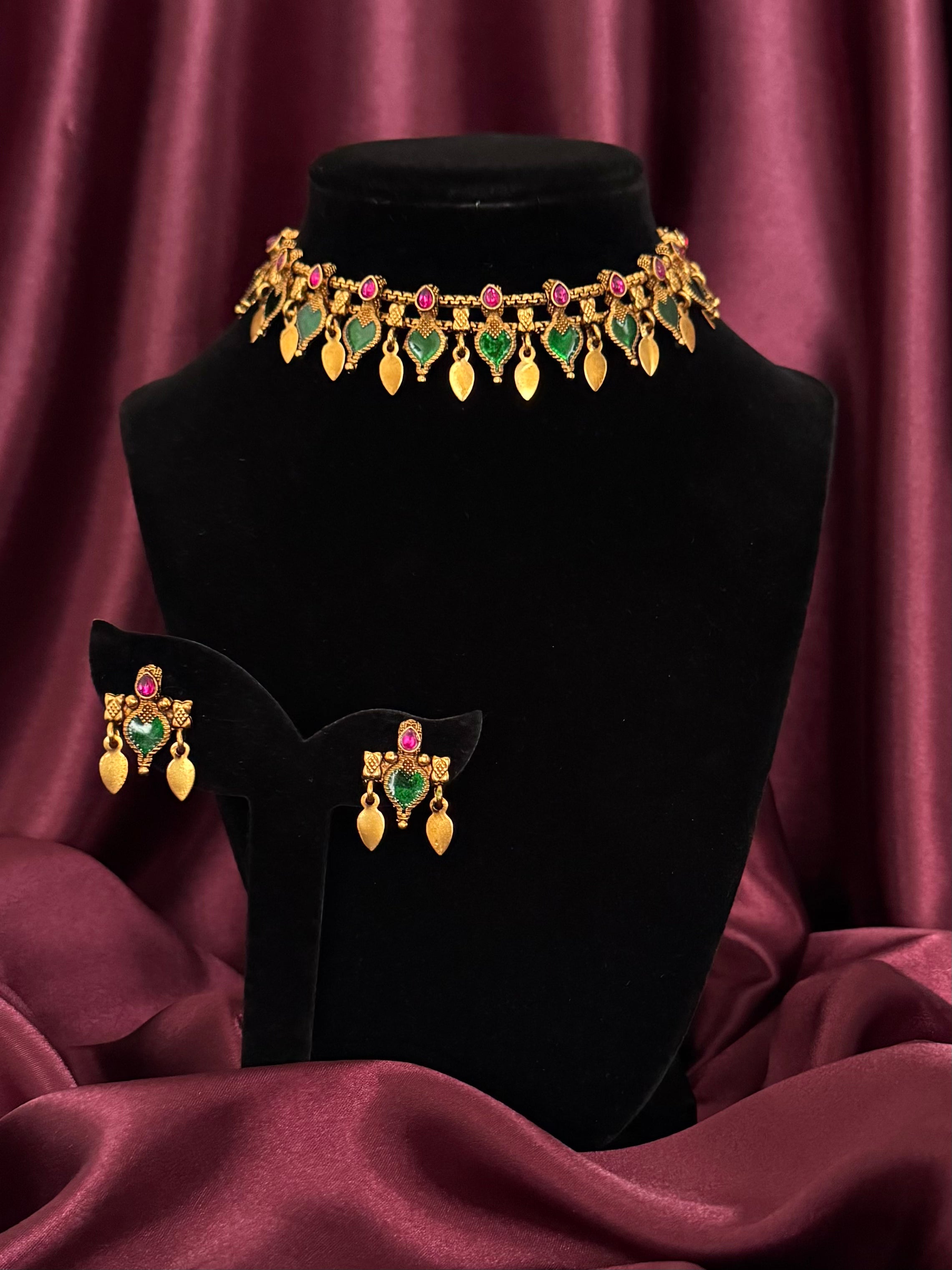 Palakka Elakkathali Choker Set - Green