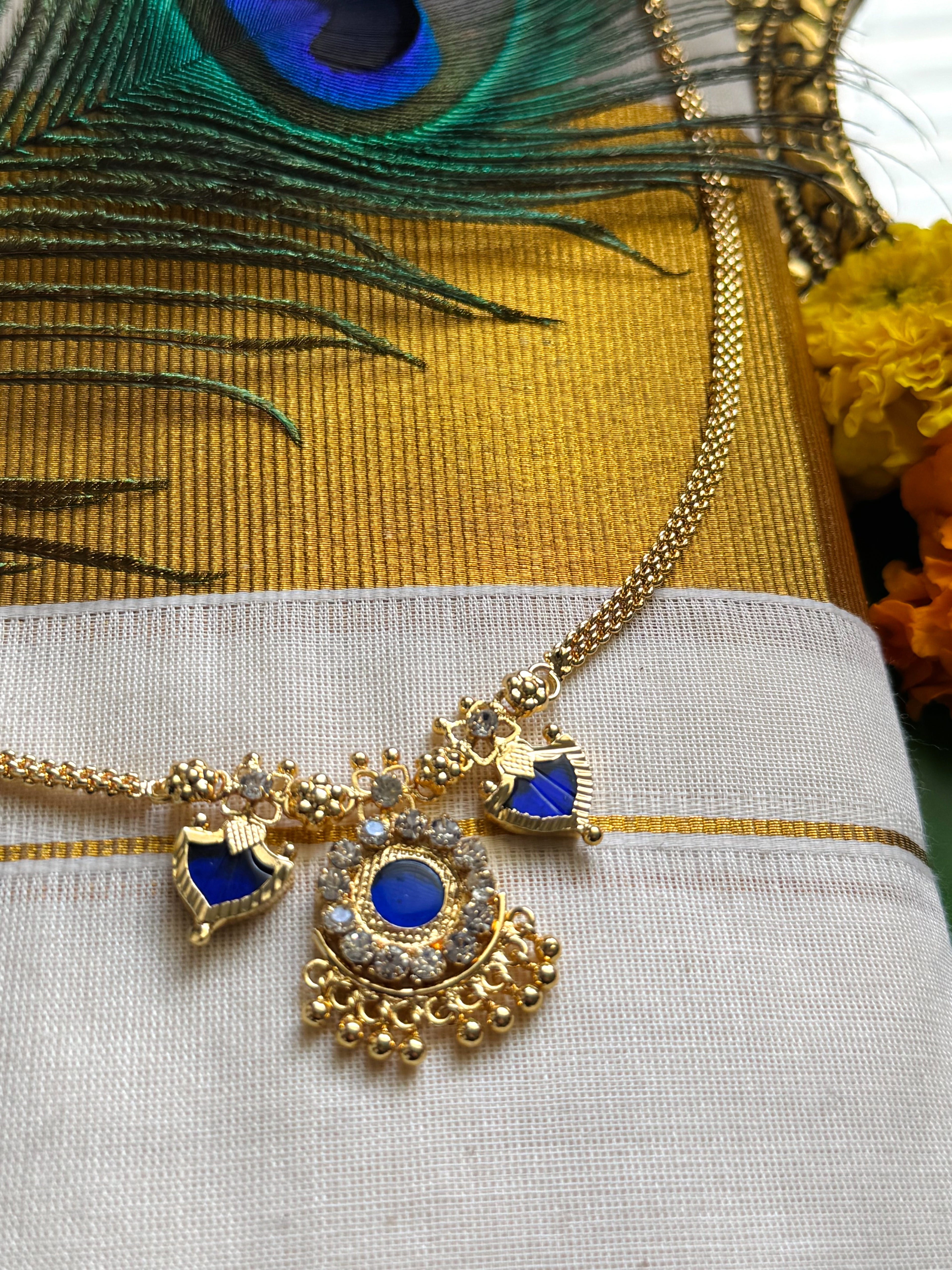 Palakka maala Blue 1x1 Gold plated