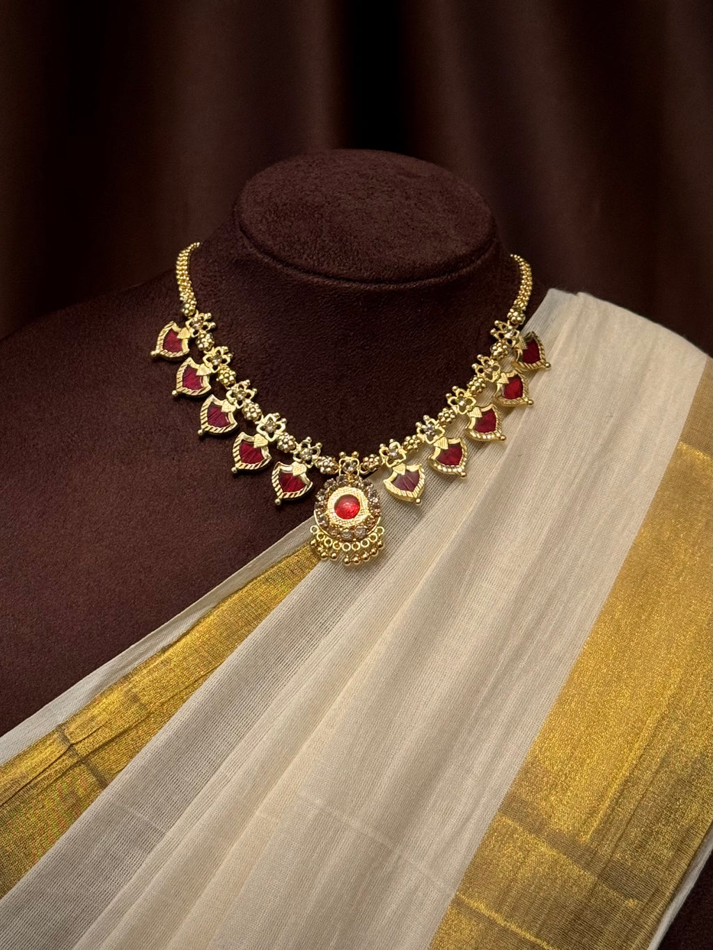 Palakka Maala Red 5x5 Gold plated